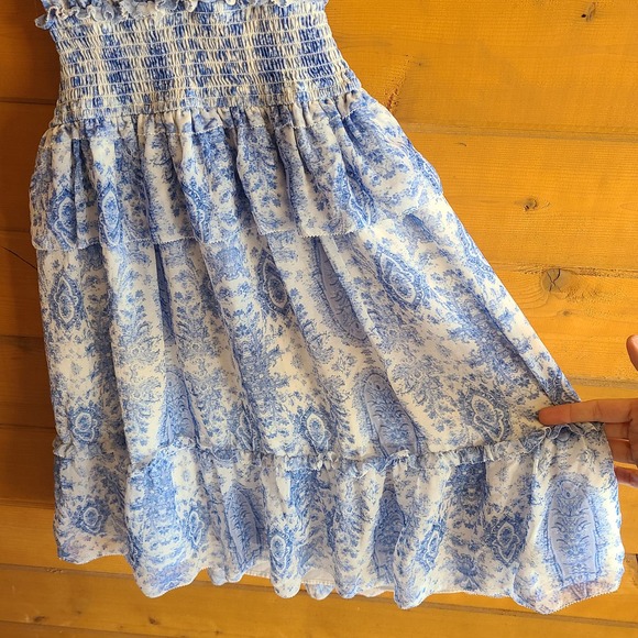 Anthropologie Saylor Blue Holly Dress Halter Criss Cross Back Smocked Large Boho - Picture 4 of 6